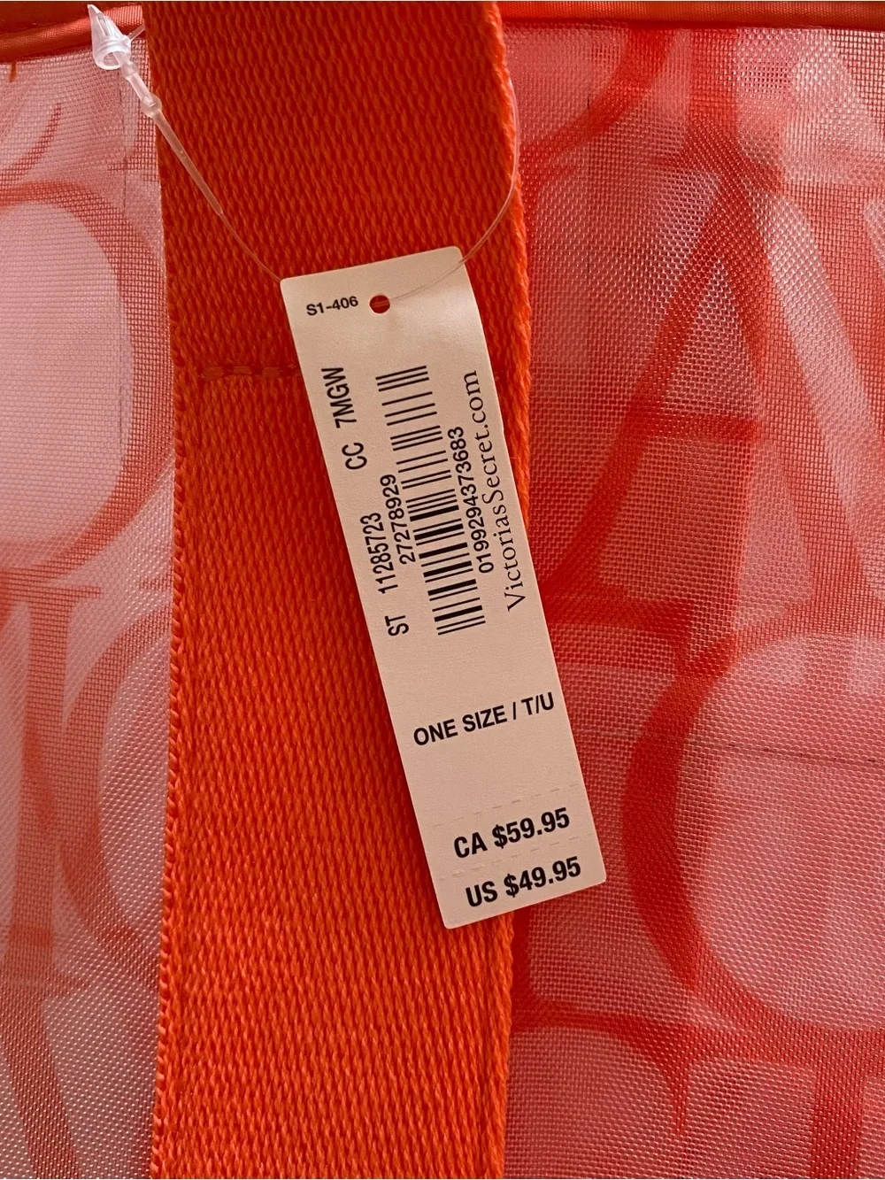 Victorias Secret Mesh Carry All Tote Bag New NWT Orange Sheer Logo Victoria’s